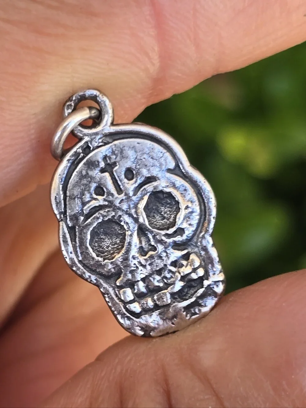 OOAK artisan handcrafted solid 925 sterling silver double sided skull pendant